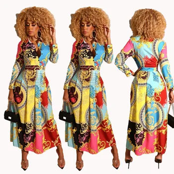 2021 Новые Модные Африканские Платья Для Женщин Осень Зима Дашики Африканский Стиль Принт Богатый Базен Дашики Топ Миди Платья
