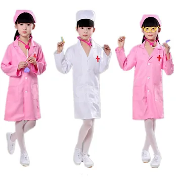 Белая куртка для девочек, ветеринарный костюм для косплея, одежда для вечеринки на Хэллоуин, детское пальто, необычная униформа, длинный рукав, шляпа, игрушки