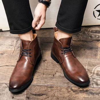 Мужские деловые ботинки на шнуровке с круглым носком, черные, коричневые, синие, однотонные ботильоны, Размер 38-48